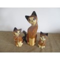 So..So Cute  Wooden Mother Cat With Her Two Kittens