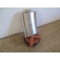 One Vintage Stainless 9oz Hip Flask With Six Bull Brand Coasters