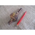 An Antique Wooden Carpenter's Adjustable Scribe With Brass Inlays & Carpenter Pencil