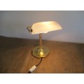 Stylish And Classic Vintage Illumina Model ITL -724 - L Bankers Brass Table Lamp With White Glass
