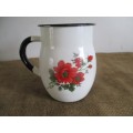 Beautiful Vintage Old Fashioned Enamel Jug With Lovely Floral Decorations