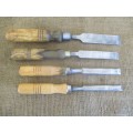 Great Collection Of Four Vintage Carpenter Woodworking Chisels