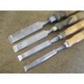 Great Collection Of Four Vintage Carpenter Woodworking Chisels