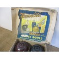 Beautiful Vintage Set Of `Henselite` 4` Indoor Carpet Bowls In Original Carton Holder    Australia