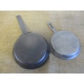 For The Campers.... Taiwan 160 mm Cast Iron Skillet And Rare Hendlers 180mm Steel Skillet