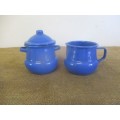 Bid For Bonjourparis Only - Beautiful And Cute Old Fashioned Blue Enamel Sugar & Milk Bowls