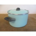 Beautiful Vintage Old Fashioned Enamel Pot In Lovley Turquoise Colour