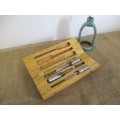 Nice Set Of Square Hole Drill Bits In A Beveld Edged Lidded Wooden Box Plus Drill Attachment.