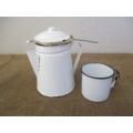 For Lorn`s Bid Only - Beautiful Enamel Coffee Pot With Coffee Bag And Enamel Cup