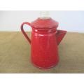Beautiful Large Complete Red Speckled Old Enamel Coffee Percolator
