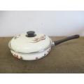 Beautiful Vintage Old Fashioned Enamel Lidded Frying Pan With Lovely Floral Design