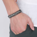 21cm Black And White Leather Bracelet 316L Stainless Steel Clasp