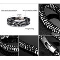 21cm Black And White Leather Bracelet 316L Stainless Steel Clasp