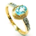 9CT YELLOW GOLD OVAL 0.55ct NATURAL BLUE TOPAZ & DIAMOND RING SIZE N / 6.5 - CERTIFIED