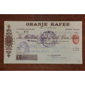 1949 Oranje Kafee Cheque - The Standard Bank of South Africa Limited