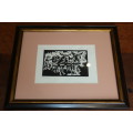 Original Gregoire Boonzaier - Framed Linocut - Donkeys - 41 x 35 cm Frame Size