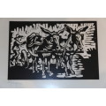 Original Gregoire Boonzaier - Framed Linocut - Donkeys - 41 x 35 cm Frame Size