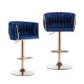 Velvet wooven bar chairs set of 2 blue