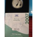 2007 20c 1oz. SILVER COIN. PEACE PARK SERIES PROOF COIN.