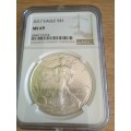 2017 1 TROY OZ. .999 SILVER AMERICAN EAGLE GRADED MS 69 BY NGC