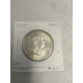 1955 Franklin Half Dollar 12.5 grams of 90% fine silver
