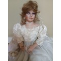 PORCELAIN ANTIQUE DOLL - BRIDE DOLL 60+ cm TALL WITH STAND - EXCELLENT DETAIL