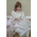 PORCELAIN ANTIQUE DOLL - BRIDE DOLL 60+ cm TALL WITH STAND - EXCELLENT DETAIL