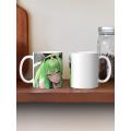 Anime cute green haired woman coffee mug