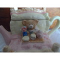 Teddy in bed teapot mint 14cm high Housten harvest