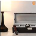 Killer Deals 6 Compartment PU Leather Watch Display Box - Black