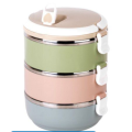 3 Layer Stainless Steel Round Thermal Lunch Box - Multicolor