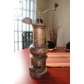 Antique Italian Solid Wood and Brass Coffee Grinder Mill 43 cm tall by 12.5cm wide (untested)