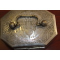 Antique Colonial Betel nut Box with hand inscribed design circa 1850s with saddle clip 15cm x 10cm