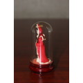 Vintage Hand Sculpted Miniature Japanese Geisha in red dress on wooden base with glass dome 8.6cm