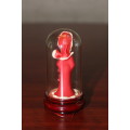 Vintage Hand Sculpted Miniature Japanese Geisha in red dress on wooden base with glass dome 8.6cm