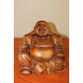 VINTAGE HANDCARVED HARDWOOD CHINESE BUDDHA 17CM TALL BY 18CM