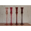 SET OF FOUR VINTAGE VENETIAN HANDBLOWN GLASS CANDLE HOLDERS 28.5CM TALL BY 7.6CM WIDE CIRCA 1920S