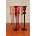 SET OF FOUR VINTAGE VENETIAN HANDBLOWN GLASS CANDLE HOLDERS 28.5CM TALL BY 7.6CM WIDE CIRCA 1920S