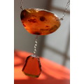 SPECTACULAR GENUINE AMBER WITH FOSSILS AND STERLING SILVER STATEMENT NECKLACE 62.7GRAM 61.5CM LENGTH