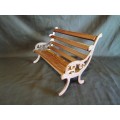 Vintage Wood and Cast Iron Miniature Garden Bench (Height 19cm, Width 29cm)