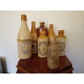 Collection of 7 Antique Stoneware, Ginger Beer and Spring Water Bottles