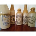 Collection of 7 Antique Stoneware, Ginger Beer and Spring Water Bottles