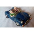 Vintage -Ceramic Car,- Money Box with Two Funny Guys, off on a Golf Trip.