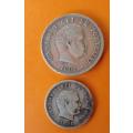 Portugal -2 x 1891 Silver-200 and 500 Reis Coins