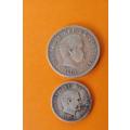 Portugal -2 x 1891 Silver-200 and 500 Reis Coins