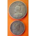 German East Africa -2 x Coins, 1901 -1/2 Rupie and 1906J -1/4 Rupie -Scarce