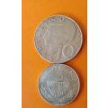Austria - 1957 -10 Shilling plus 1960 -5 Shilling -Silver Coins.