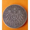 1913 -5 (Funf) Mark -Deutsches Reich -Wilhelm II -Silver. Please note.
