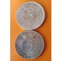 1963 and 1966 -5 Mark Coins -Bundes Republic Deutschland -Silver.