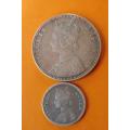 India -1889 -One Rupee, plus 1862 -1/4 Rupee Coins Silver